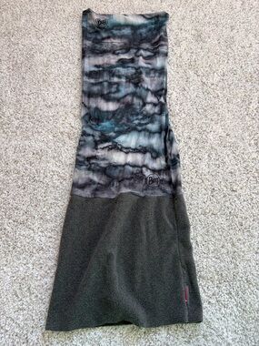Buff Neck Gaiter in Teal and Gray Marble with Olive Fleece